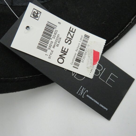 INC Fedora Hat Black Felt Adjustable Fit Band Gold Tone Buckle Accent New - Picture 6 of 8